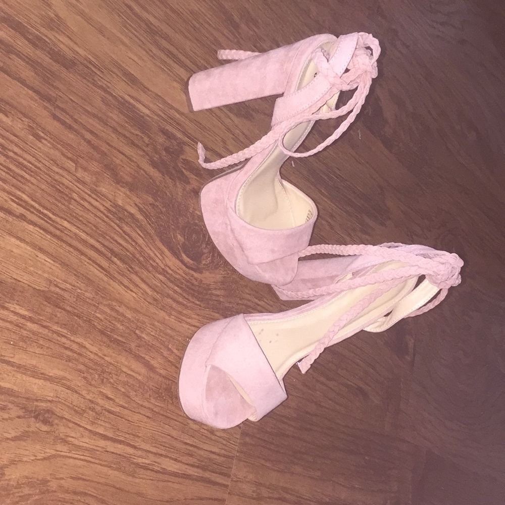 Nude pink tie up the leg heels